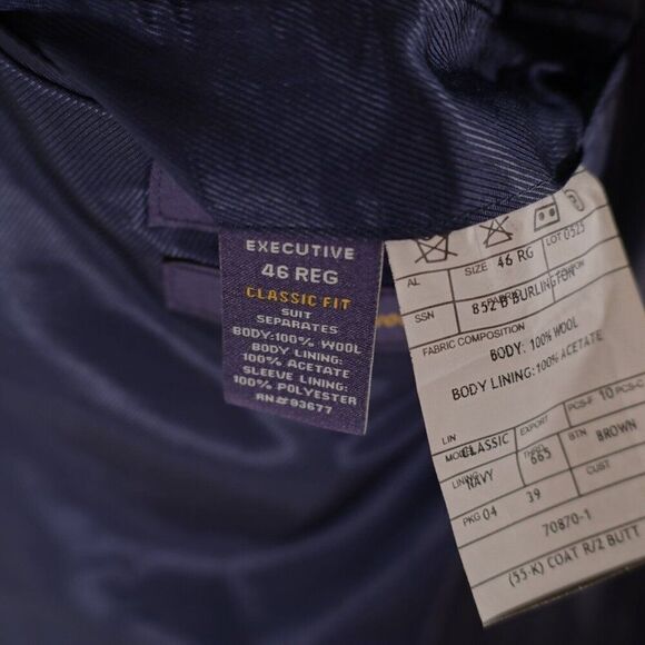 Stafford Super 100s Wool Blue Striped 2 Piece Suit 44R 37/33 Flat Front High Ris - Picture 15 of 16